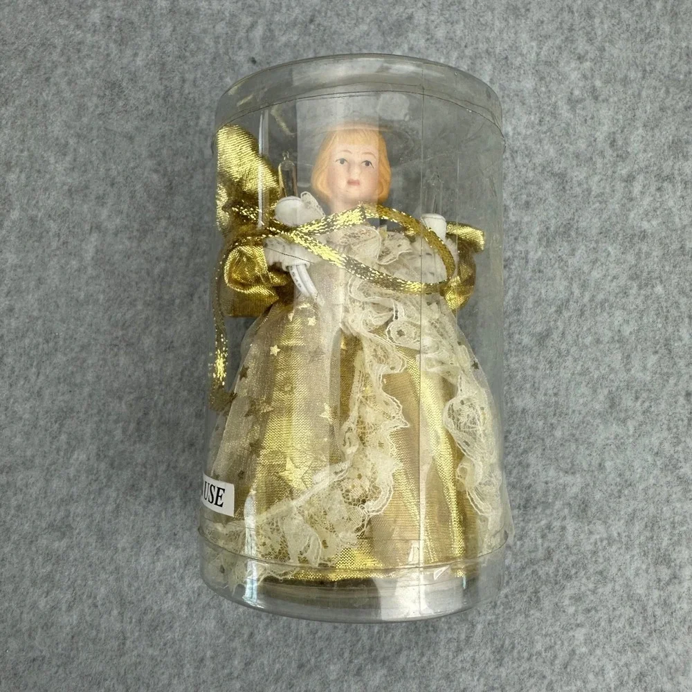 Trim A Home Vtg Angel Pigtail Light Tree Topper Gold Lace Porcelain‎ 048931-117
